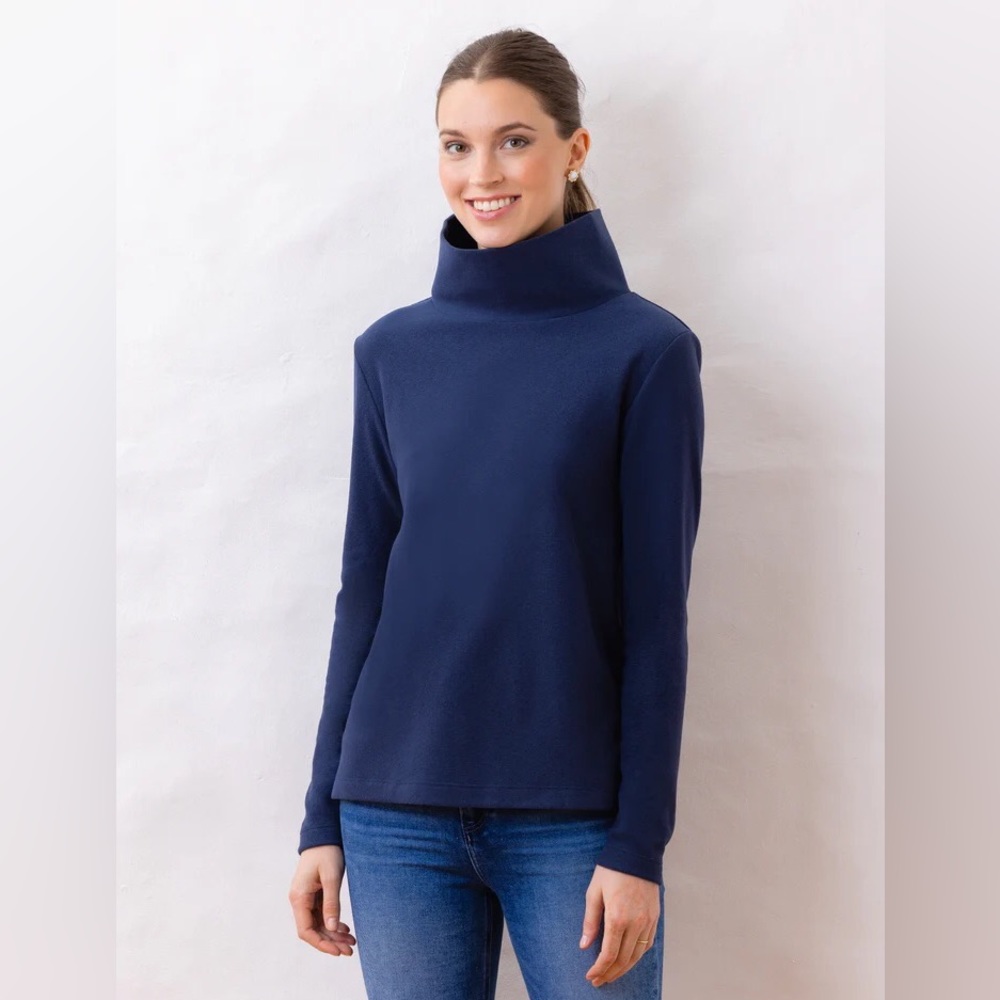 NWT Dudley Stephens Navy Greenpoint Turtleneck in Terry Fleece